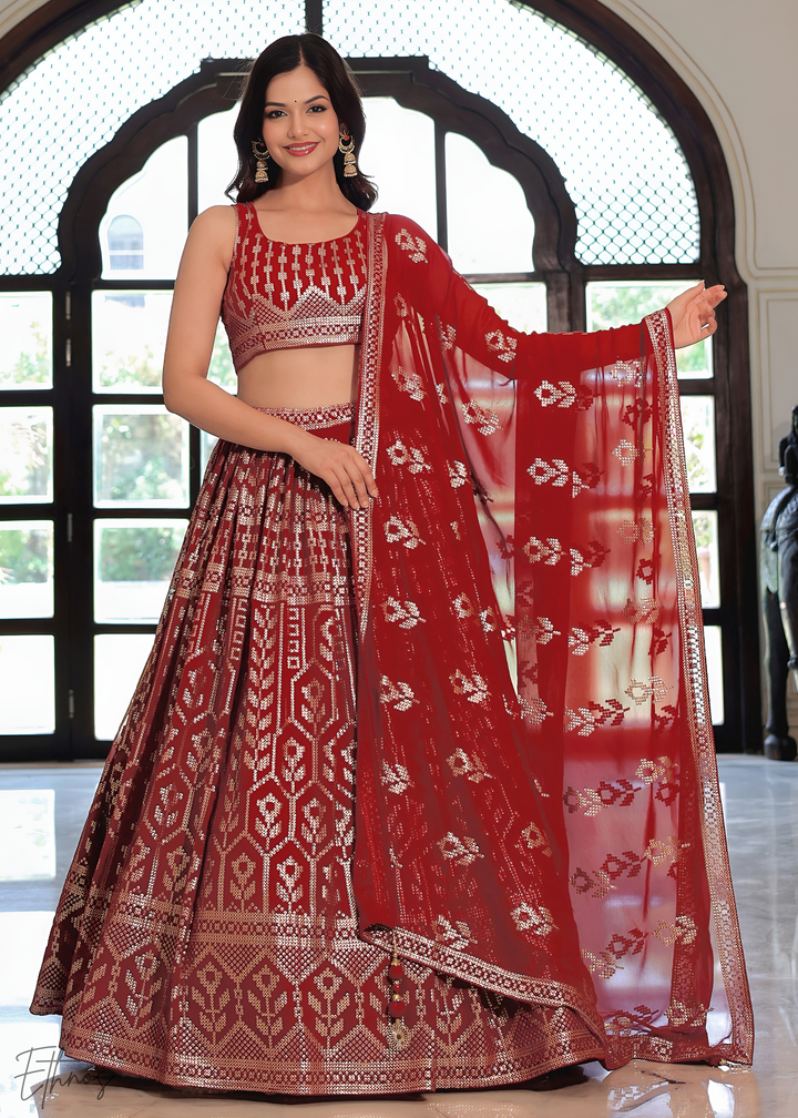 Ruby Red Georgette Lehenga Choli