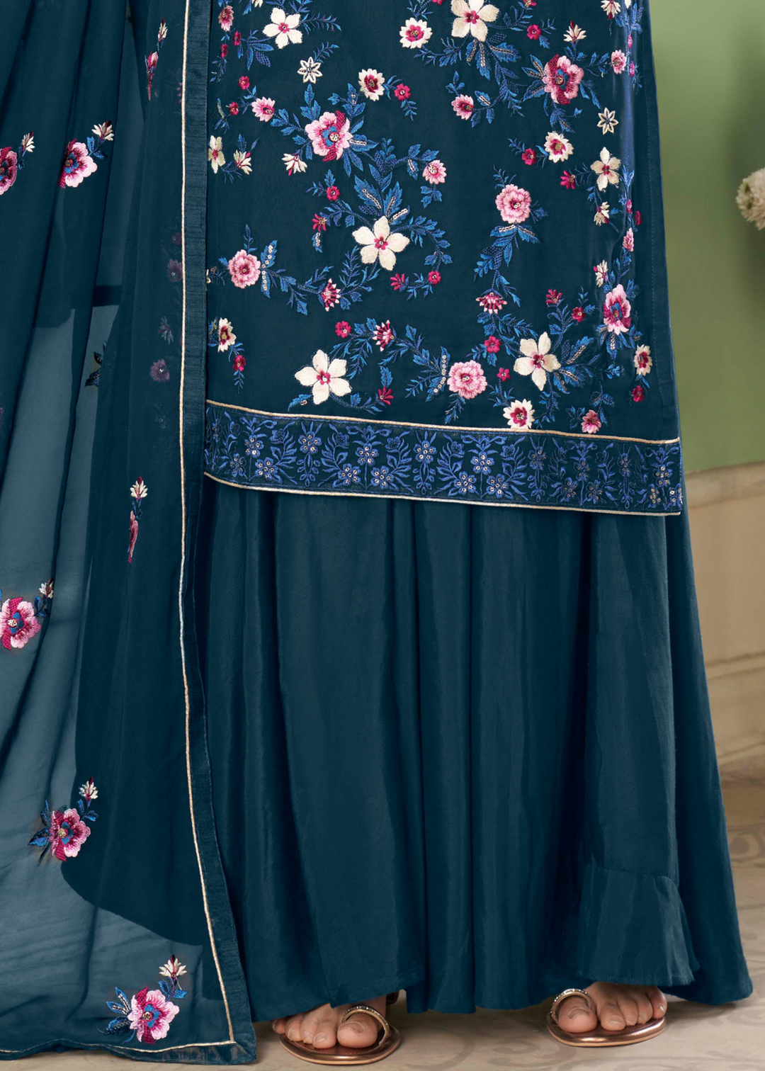 Cobalt Blue Georgette Salwar Suit with Multi Colour Thread Embroidery & Sequence work