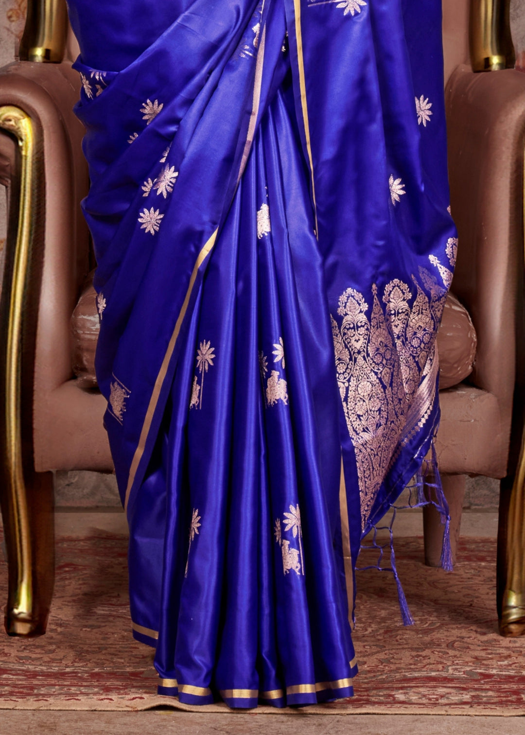 Blue Pure Satin Handloom Weaving Silk Saree