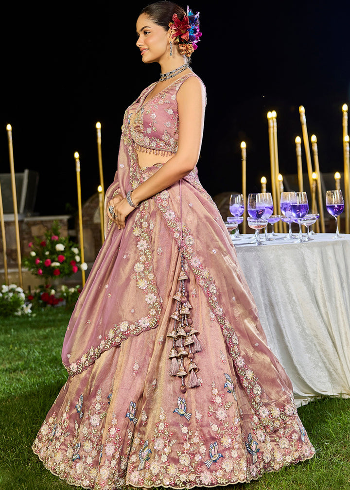 Lavender Tissue Lehenga Choli with Beads & Sequince Embroidered