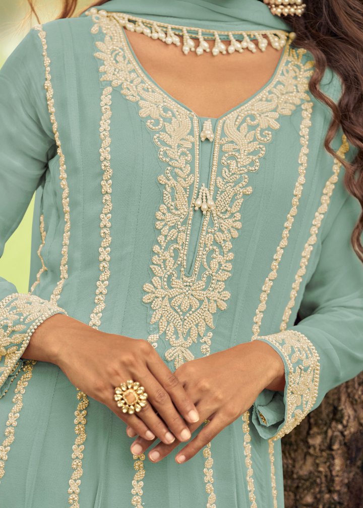 Sky Bkue Georgette Anarkali Suit