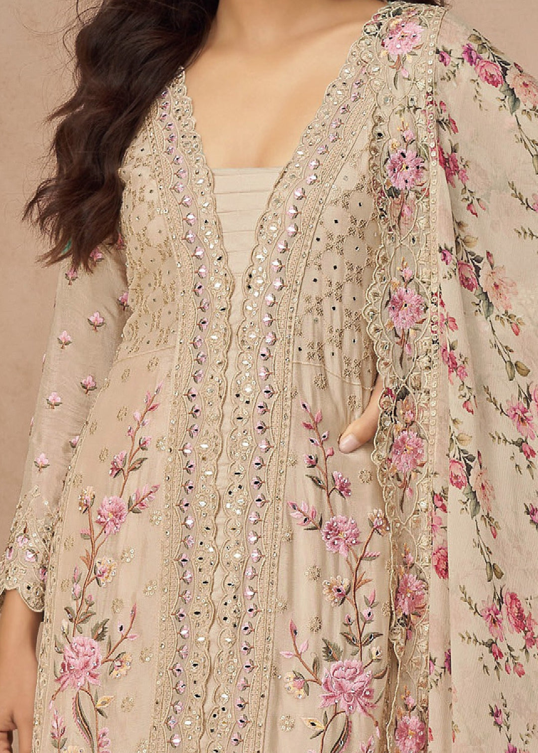 Cream Airtex Chinon Salwar Suit