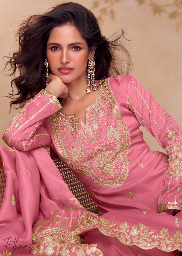 Soft Gulabi Pink Silk Palazzo Suit
