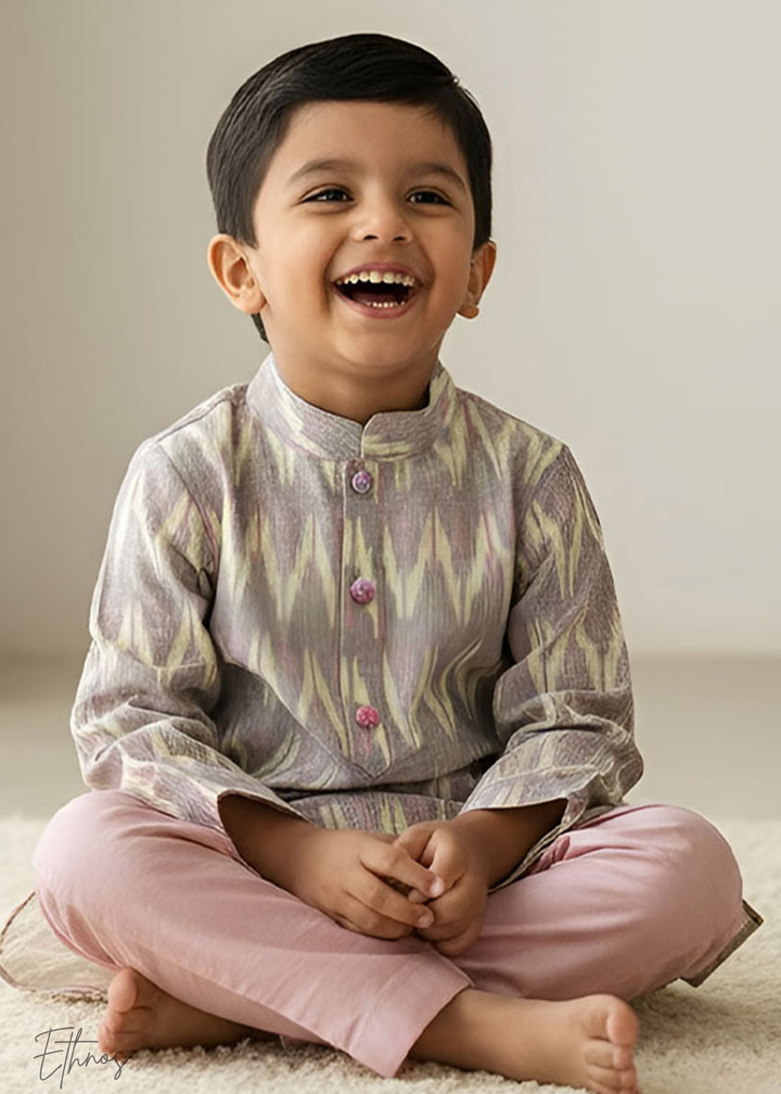 Raw Silk Lilac Ikat Kurta with Pajama