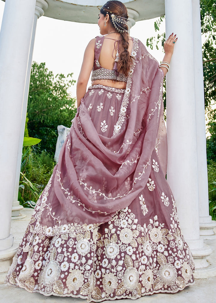 Lavender Organza Lehenga Choli with Beads & Sequince Embroidered