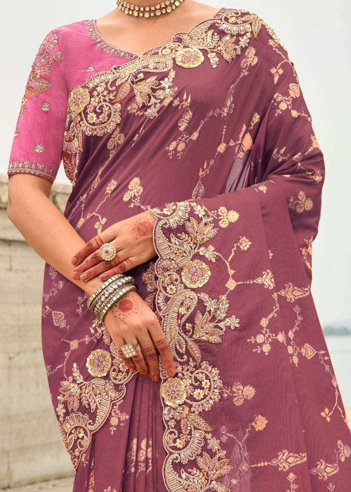 Mulberry Silk Saree With Embroidery Cut and Butti Work