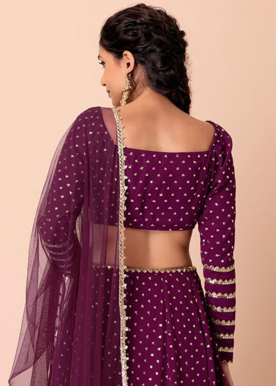 Grape Purple Georgette Lehenga Choli With Sequins Zari Embroidered Work