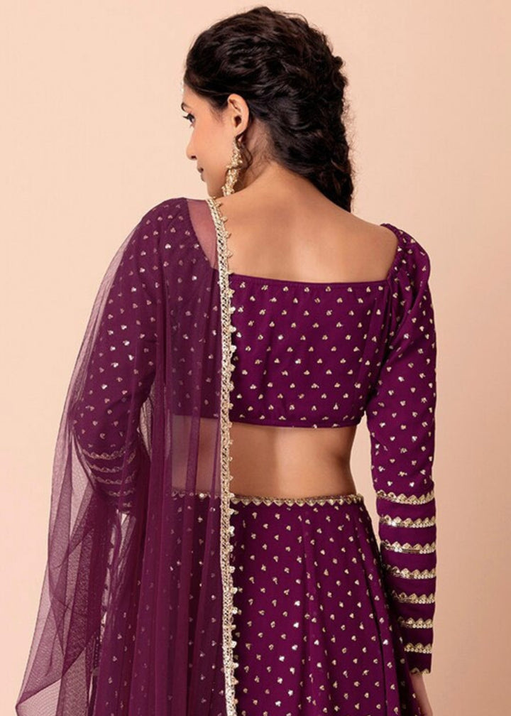 Grape Purple Georgette Lehenga Choli With Sequins Zari Embroidered Work