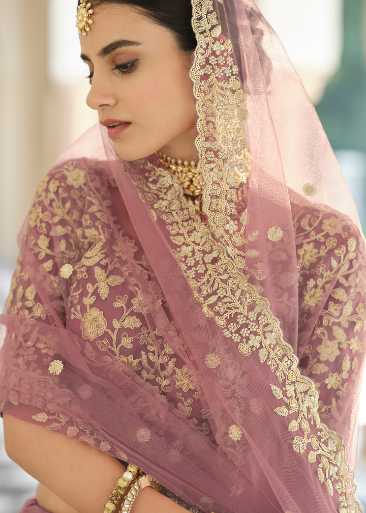 Plum Purple Soft Net Lehenga Choli with Dori & Sequins work