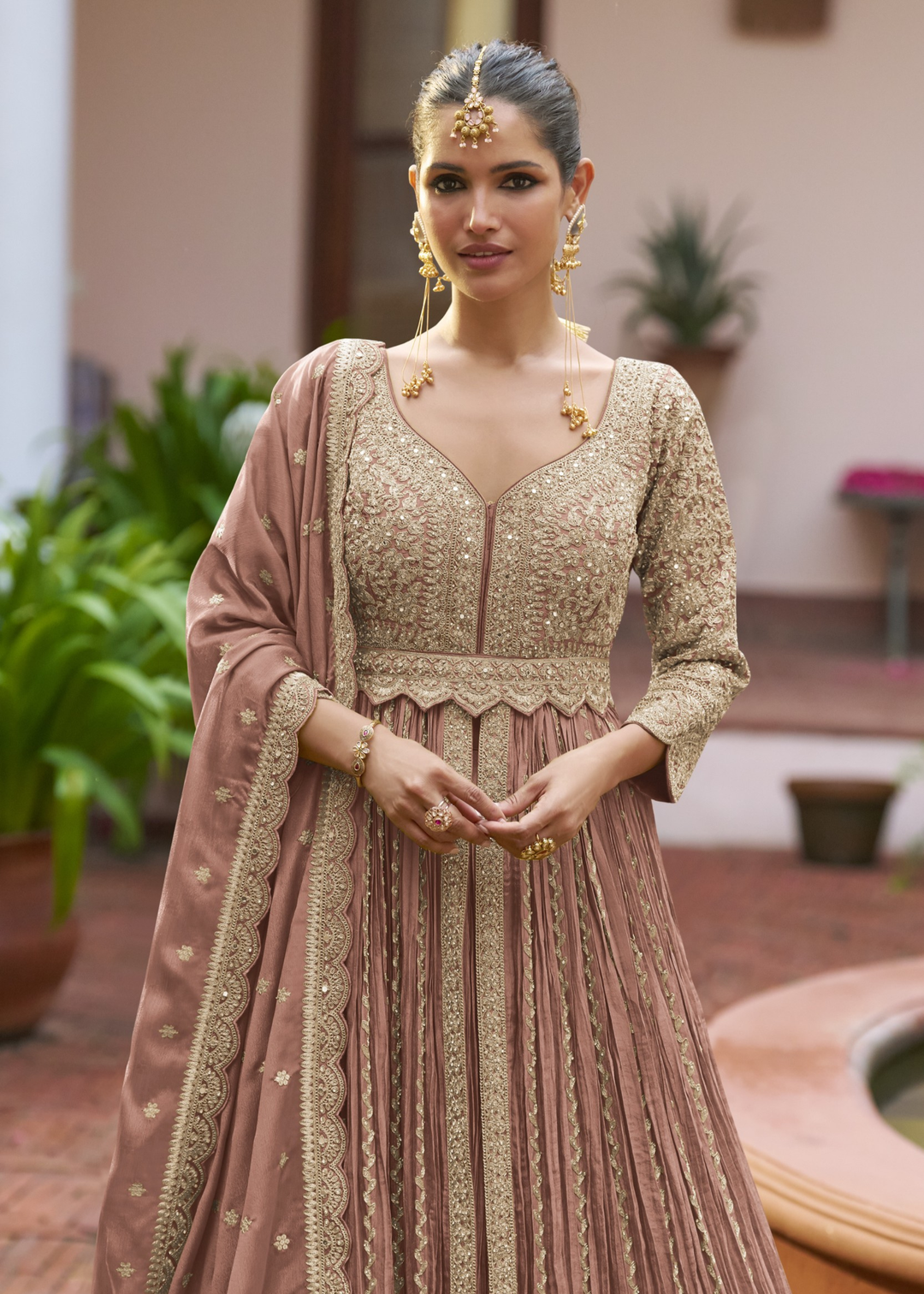 Muted Mauve Pink Chinon Salwar Suit