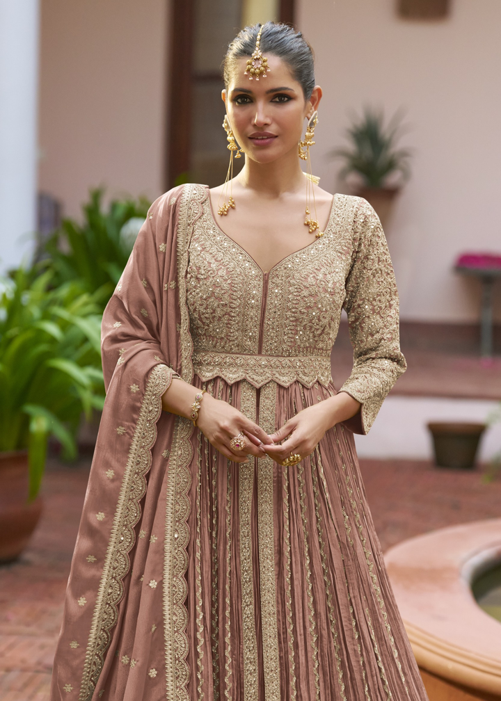 Muted Mauve Pink Chinon Salwar Suit