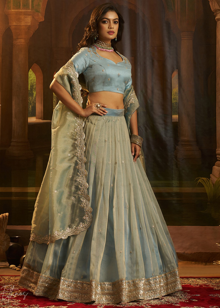 Torquoise Organza Art Silk Lehenga