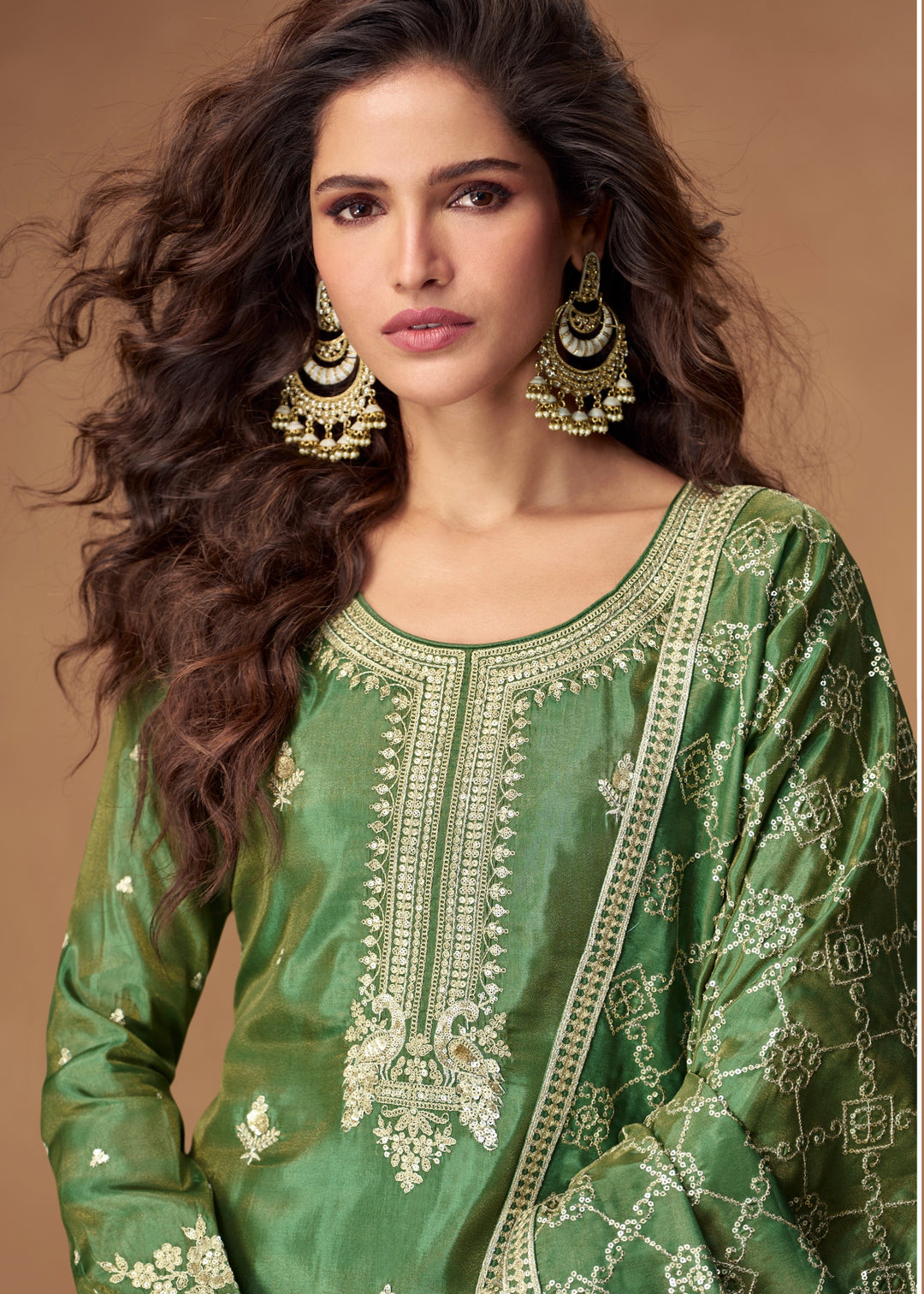 Elegant Mehendi Green Silk Salwar Suit