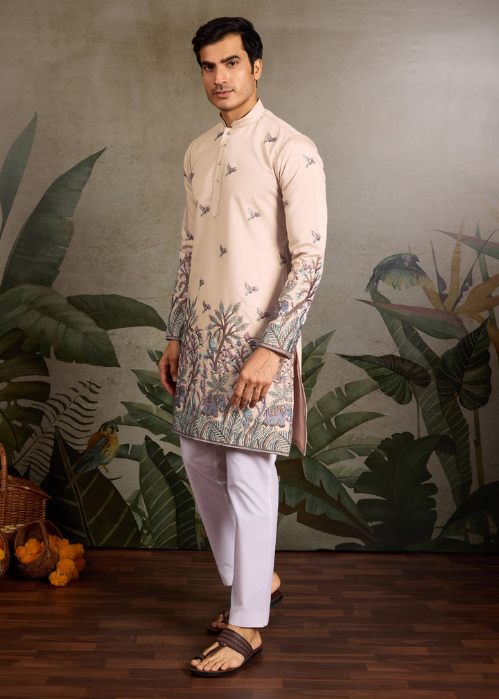 Blush Nude Mens Silk Kurta with Pant
