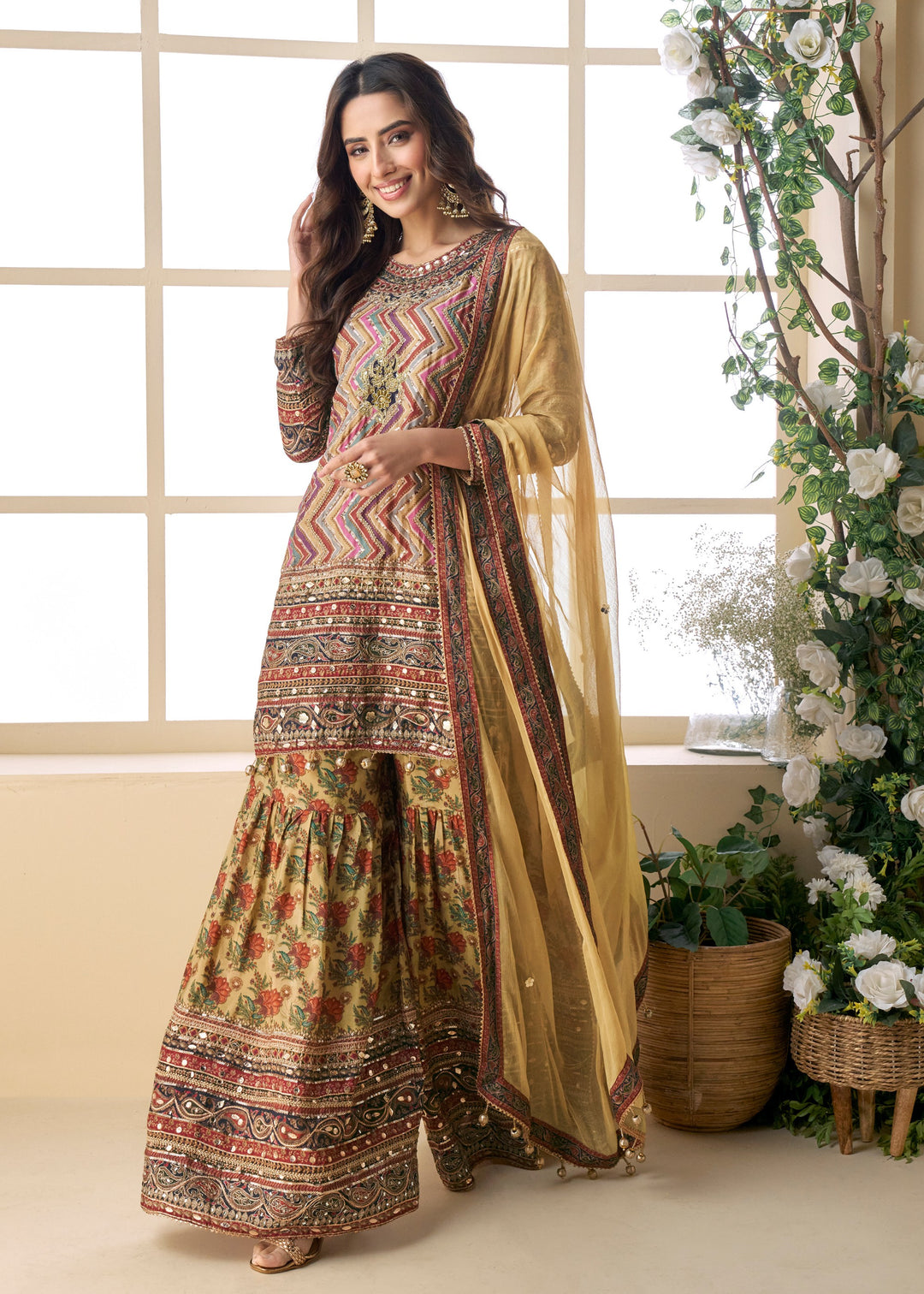 Warm Mustard Pure Viscose Natural Crepe Silk Salwar Suit