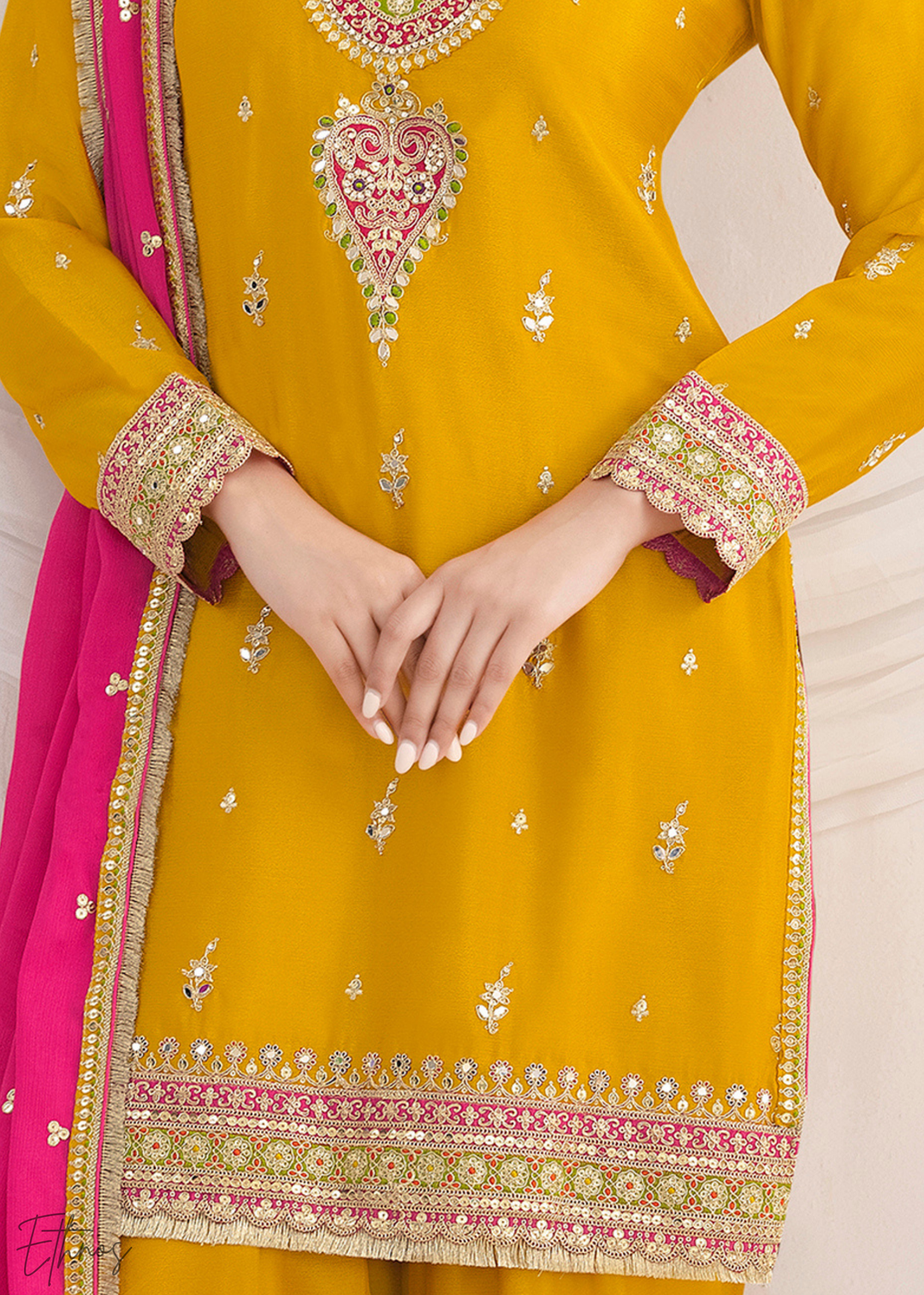 Dandelion Yellow Chinnon Silk Salwar Suit