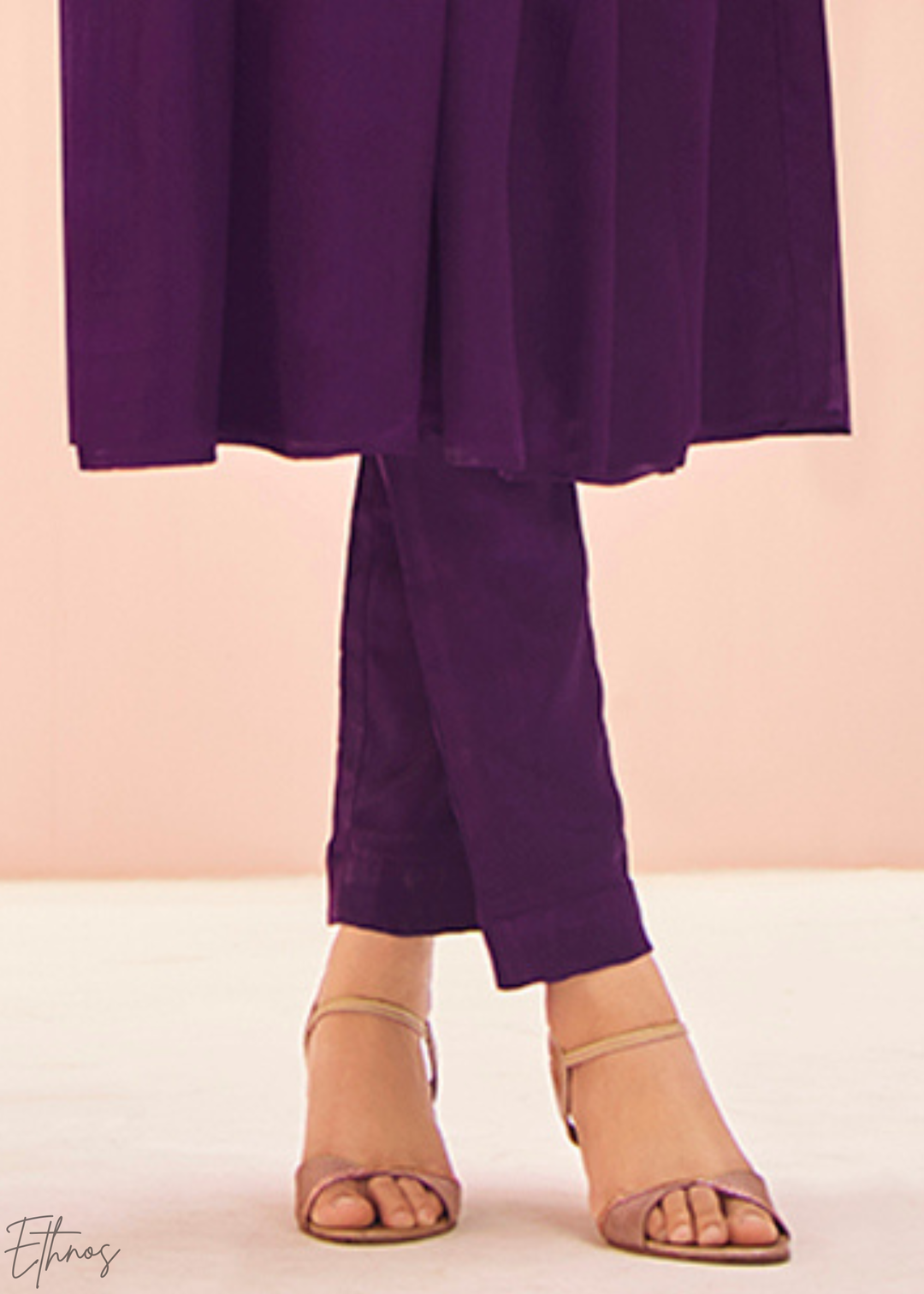 Wine Purple Yoke Embroidered Frock Kurti Palazzo Set