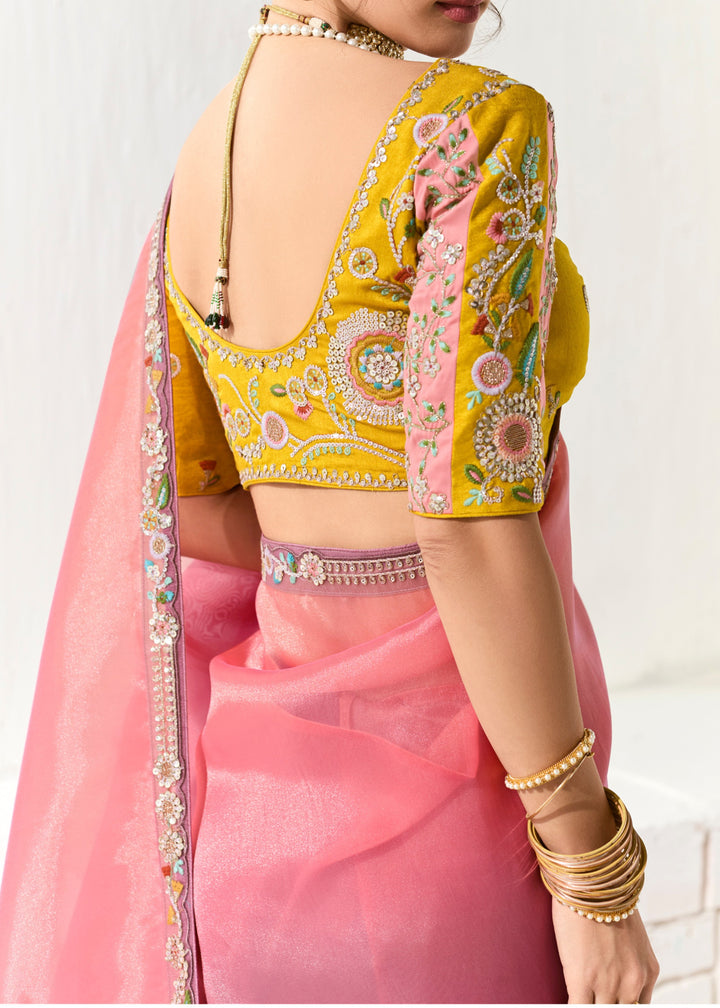 Peach & Purple Organza Tissue Silk Saree
