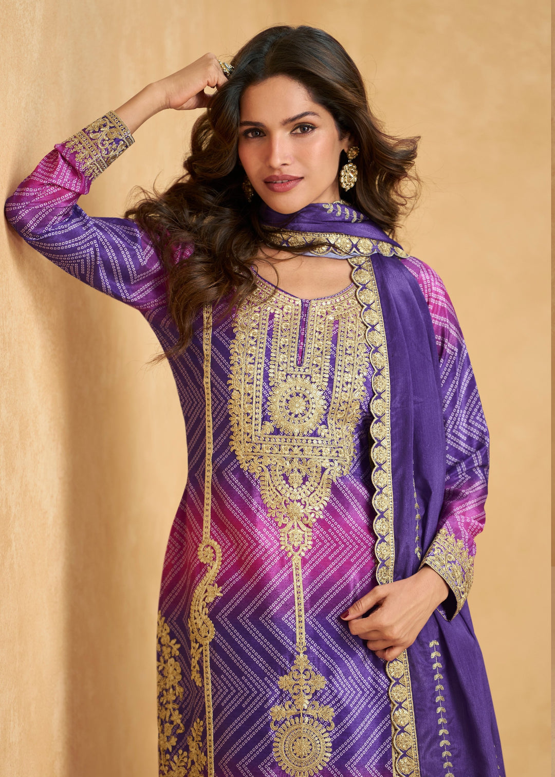 Purple With Pink Accents Silk Salwar Suit