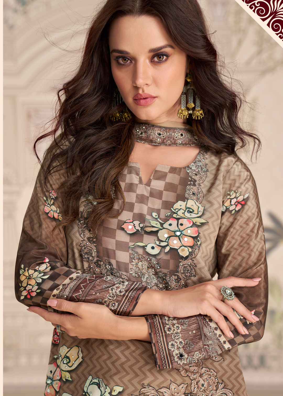 Coffee Brown Crep Silk Sharara Suit