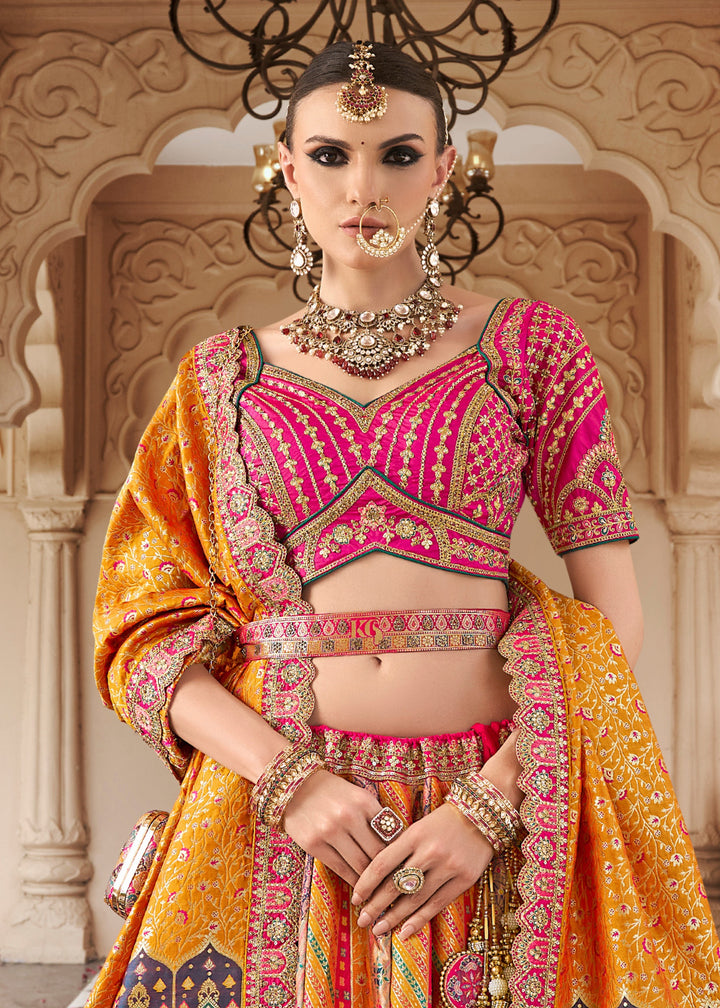 Mustard Yellow Banarasi Silk Lehenga with Zarkan & Cutwork