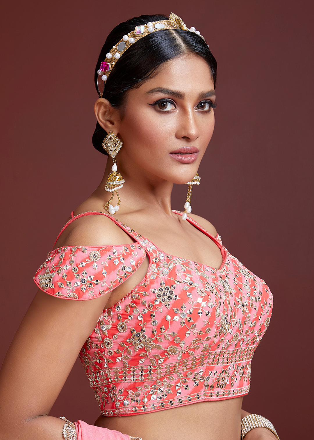 Shades Of Pink leheriya Printed Organza Silk Lehenga Choli with Zari & Sequins work