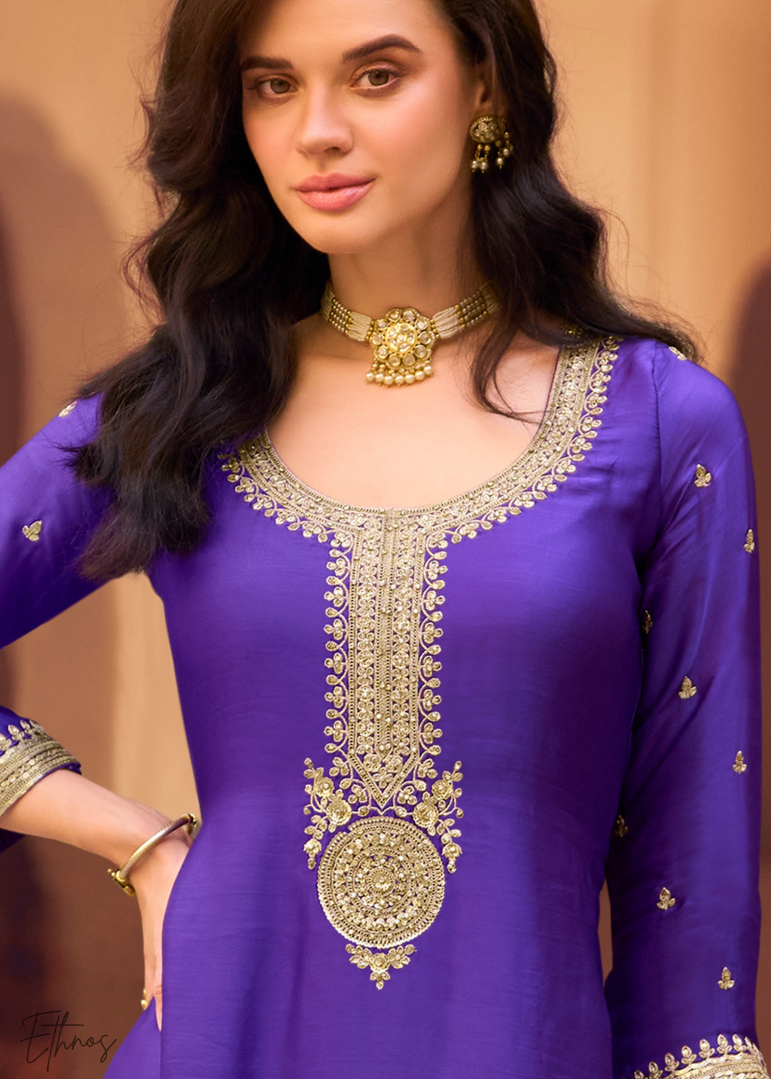 Amethyst Purple Chinon Silk Sharara Suit