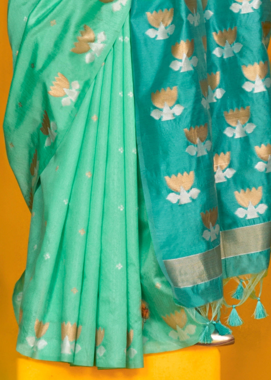 Seagreen Tussar Silk Saree