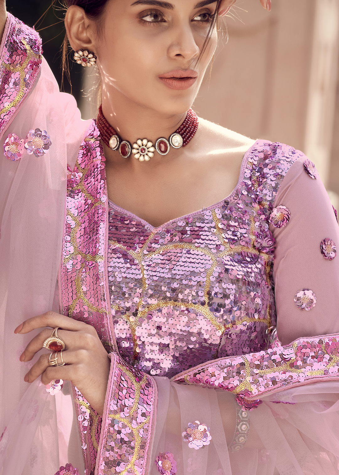 Helio Purple Designer Soft Net Lehenga Choli with Sequins work