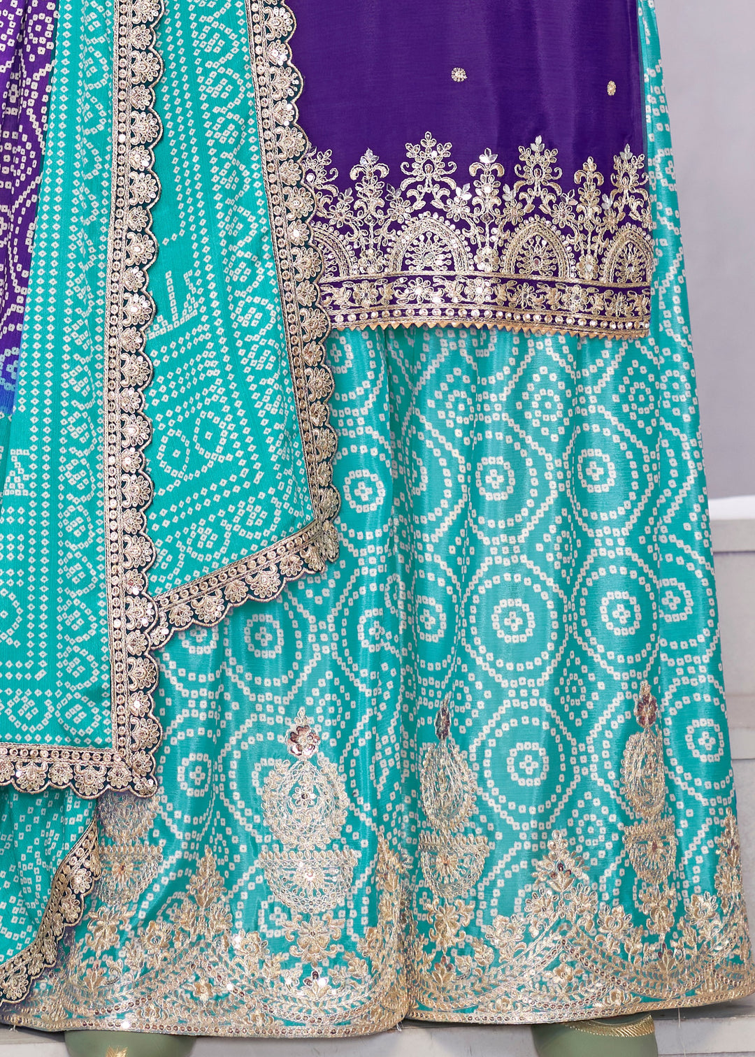 Shades of Blue Chinon SIlk Plazo Suit With Embroidered Work