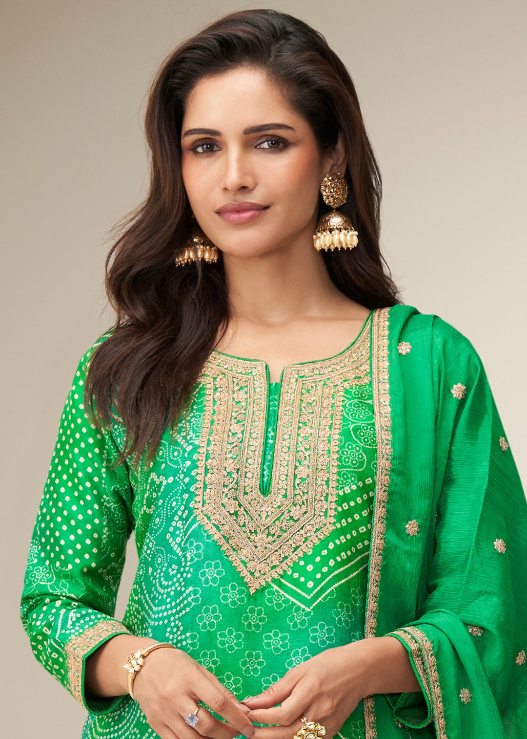 Parakeet Green Chinon Silk Sharara Suit