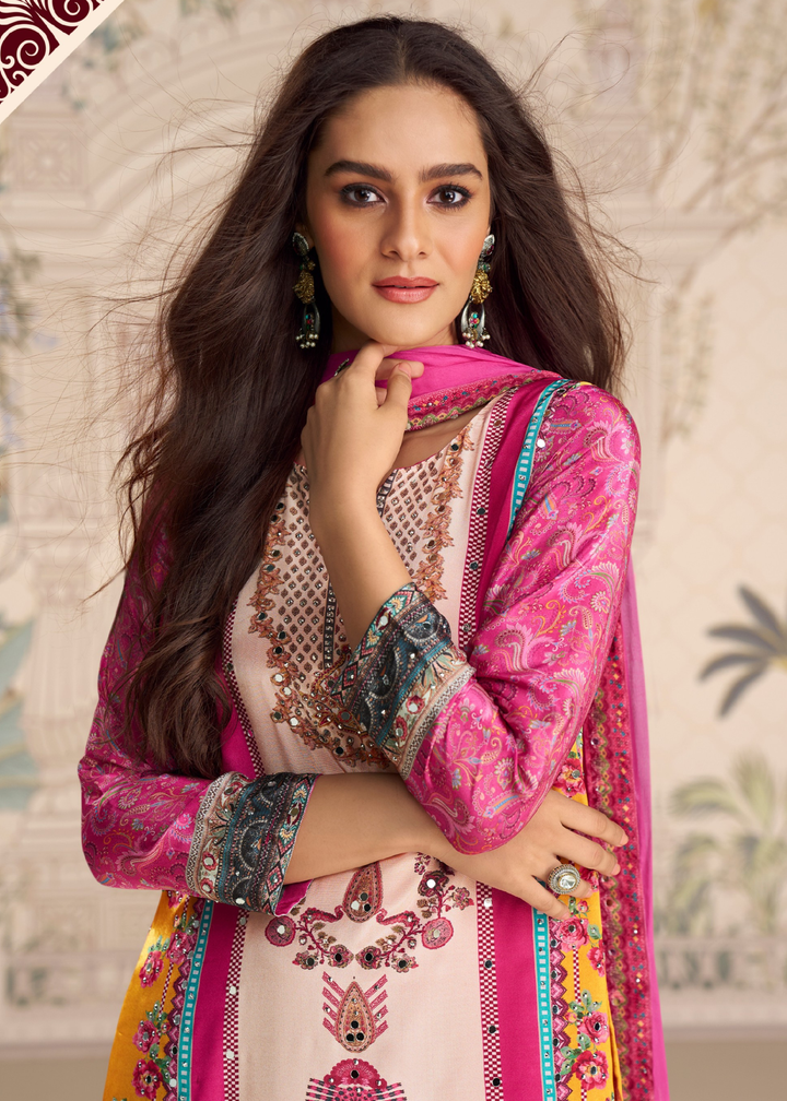 Bright Fuchsia Pink Crep Silk Sharara Suit