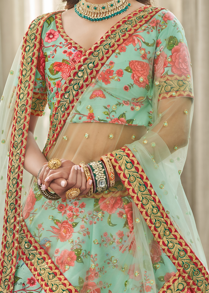 Chinoise Green Silk Lehenga With Dupatta