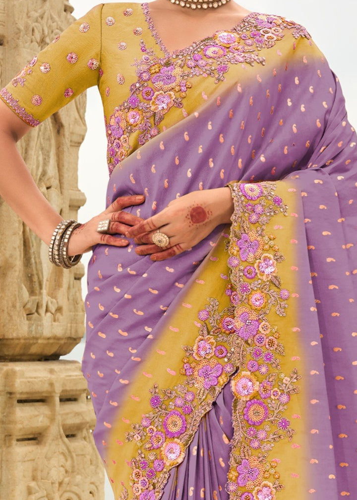 Orchid Silk Saree With Embroidery Cut and Butti Work