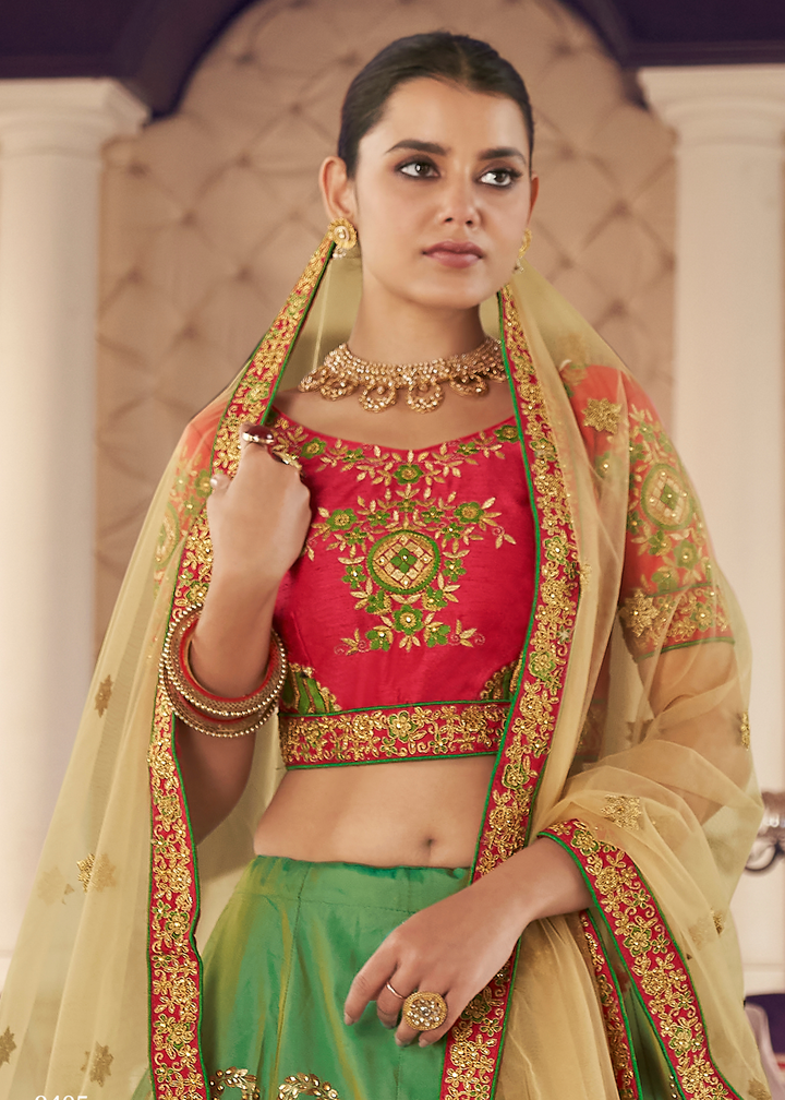 Emerald Green Silk Lehenga Choli with Thread & Zari work
