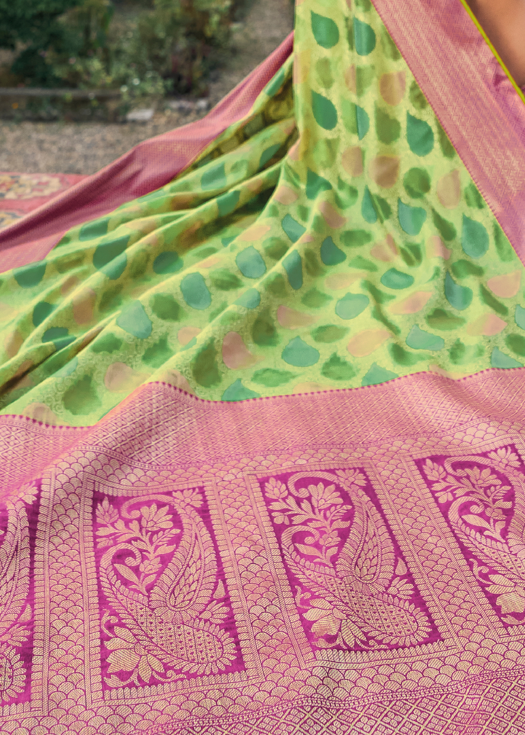 Shades Of Green Zari Woven Organza Silk Saree