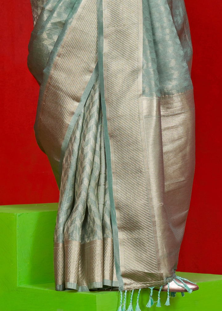 Sea Green Viscose Zari Tissue Silk Saree
