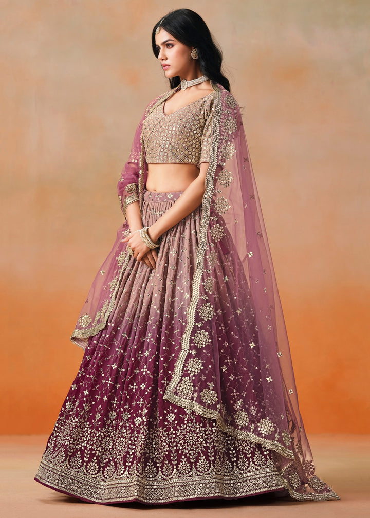 Maroon Sequins Zari Embroidered Work Georgette Lehenga