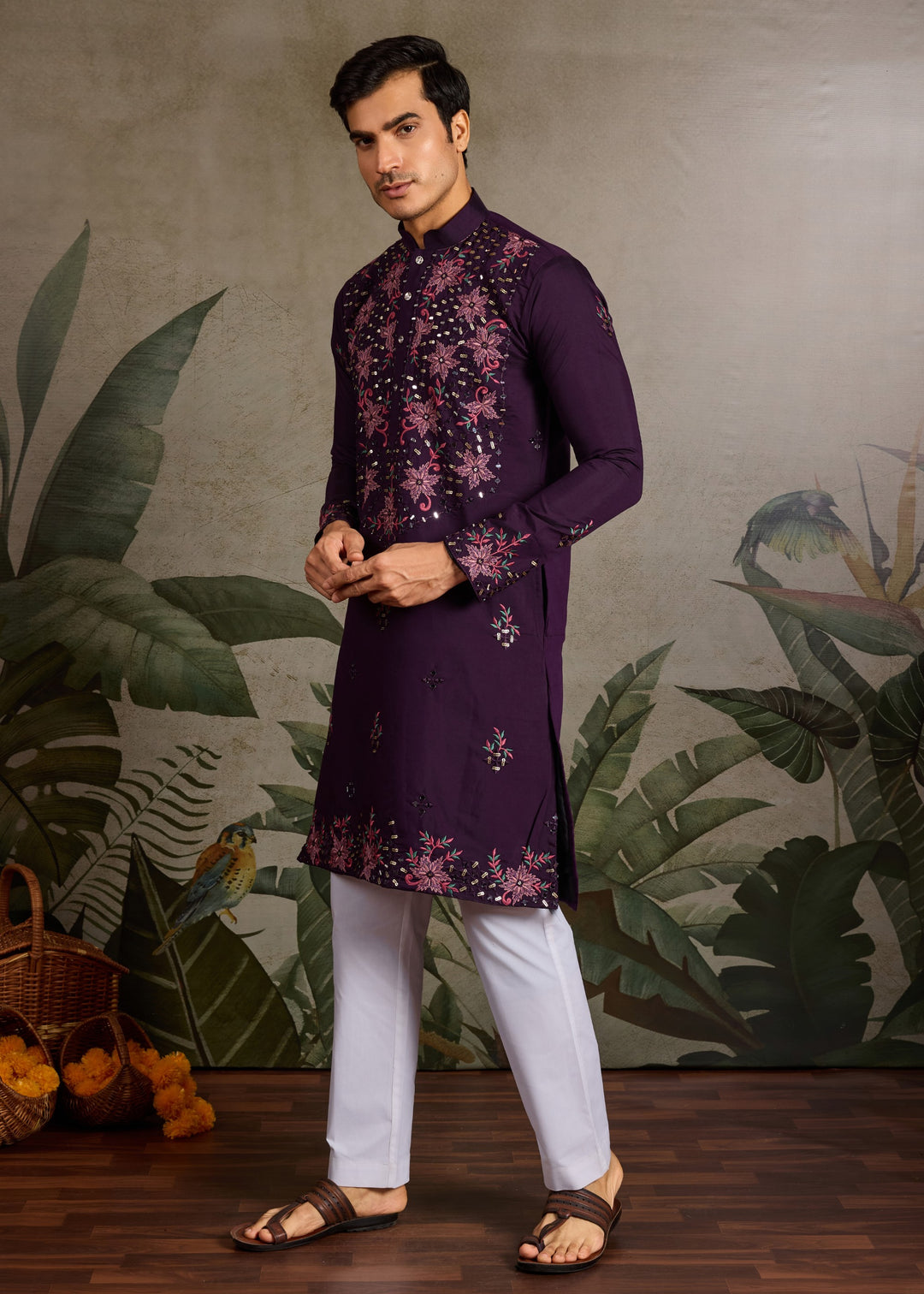 Deep Purple Mens Wear Silk Kurta with Pant