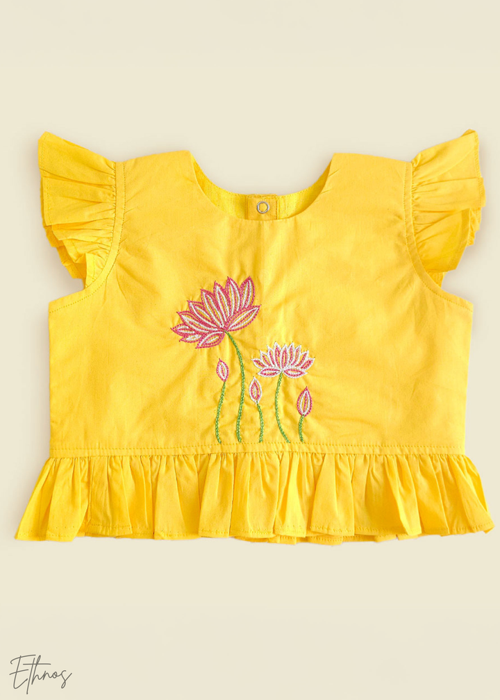 Organic Cotton Yellow and Pink Crop Top with Lehenga