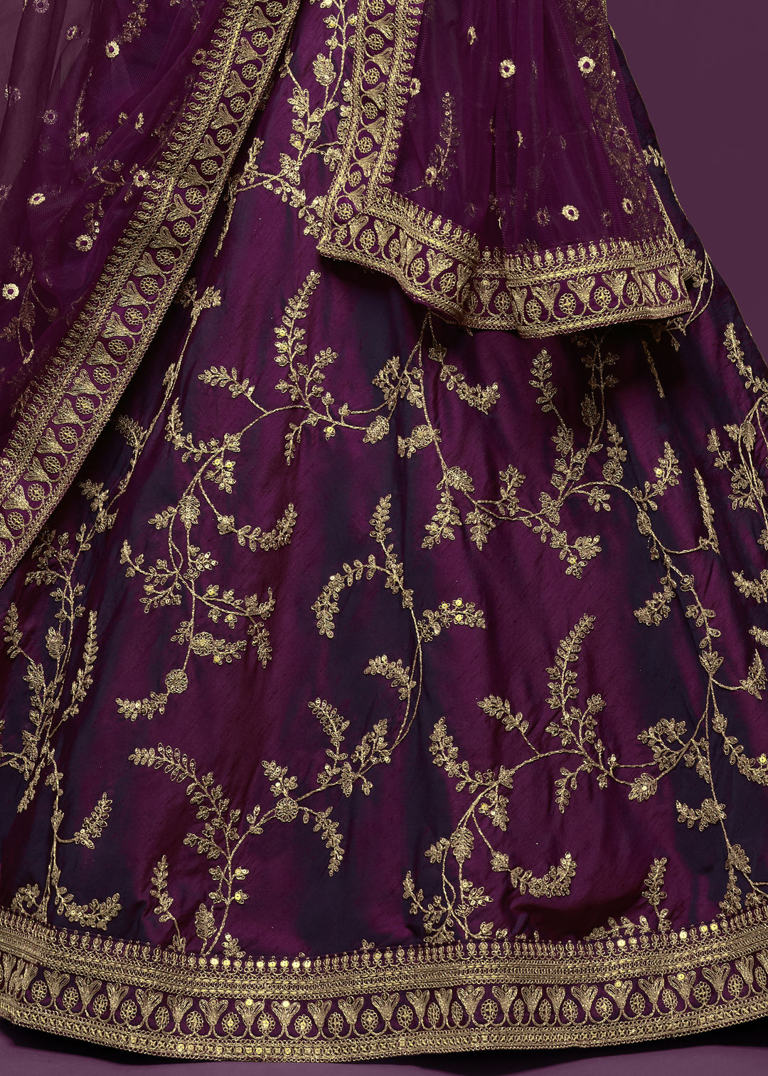 Wine Purple Silk Lehenga Choli with Thread,Zari,Dori & Sequins work