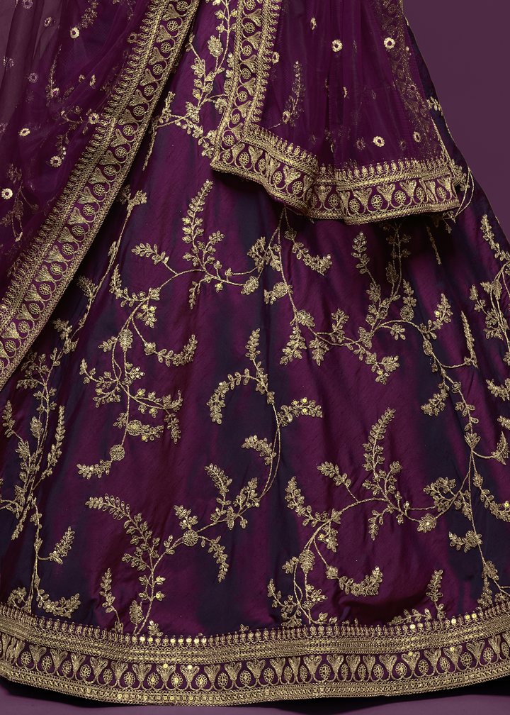 Wine Purple Silk Lehenga Choli with Thread,Zari,Dori & Sequins work