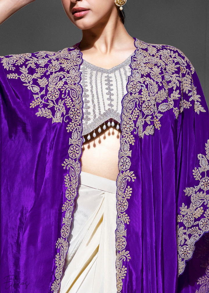 Purple Crepe Silk Skirt With Shrug