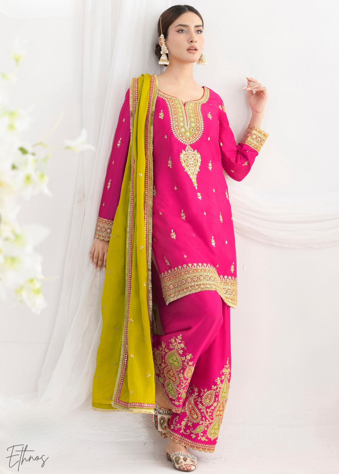 Bright Pink Chinnon Silk Salwar Suit