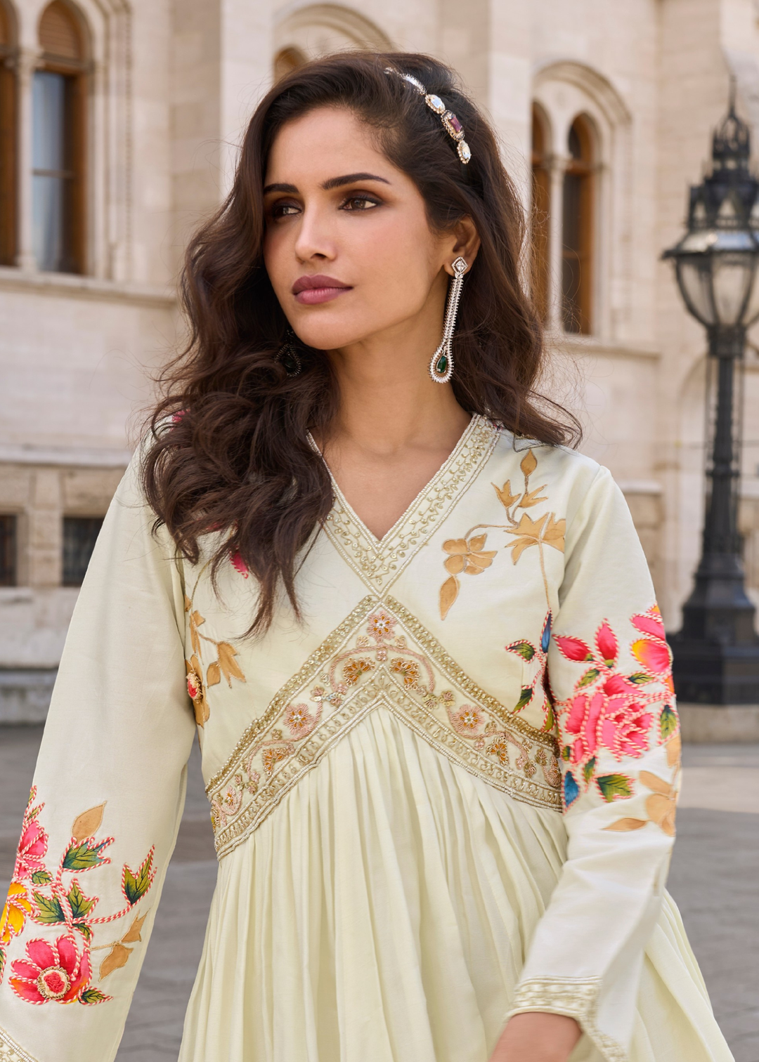 Pastel Pistachio Chinon Silk Gown with Dupatta
