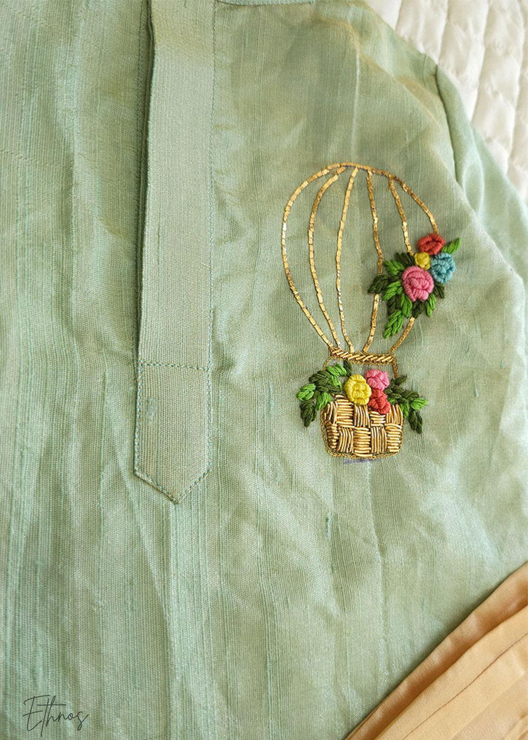 Raw Silk Pastel Green Kurta with Pajama