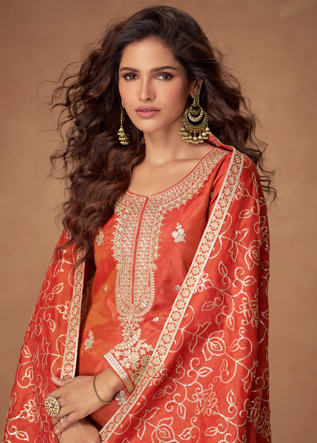 Rich Rust Orange Silk Salwar Suit