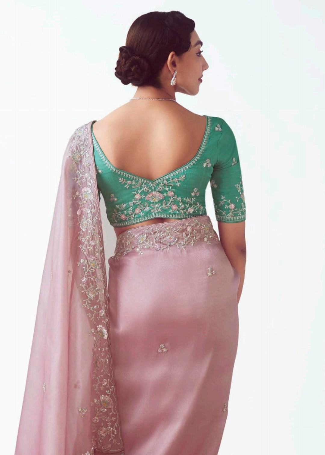 Crepe Pink Silk Saree With Embroidery