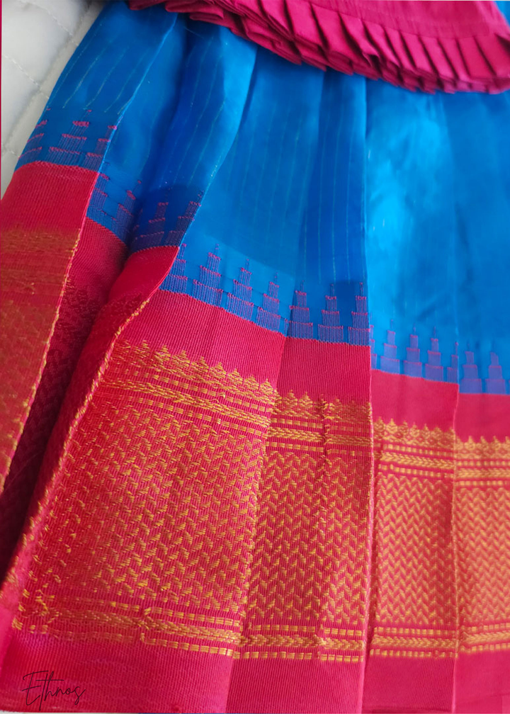 Raw Silk Pink and Blue Lehenga - Butterfly