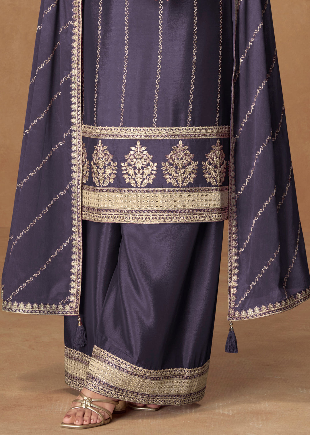 Navy Blue Premium Chinnon Silk Salwar Suit